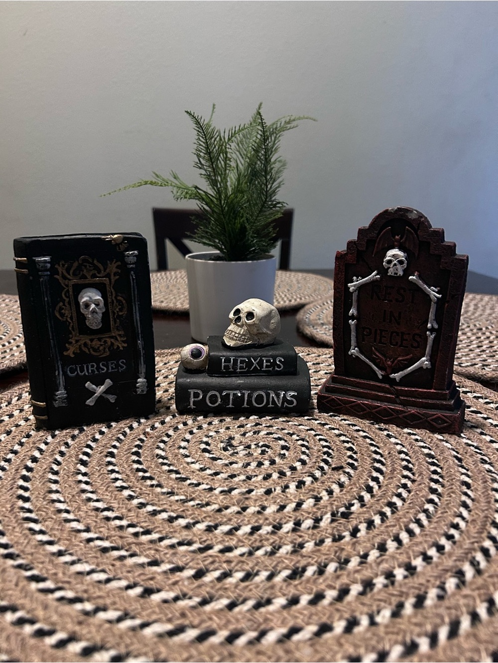 Halloween Tabletop Set with Black Spellbooks and Brown Tombstone